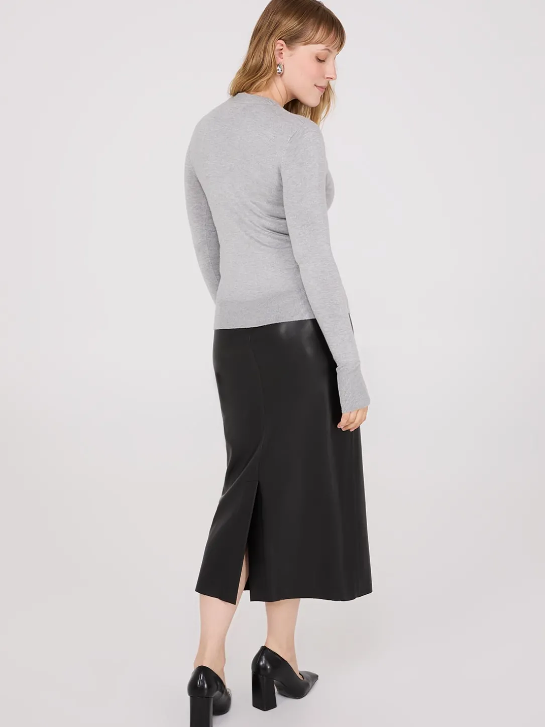 Crew Neck Cardigan With Ribbed Details