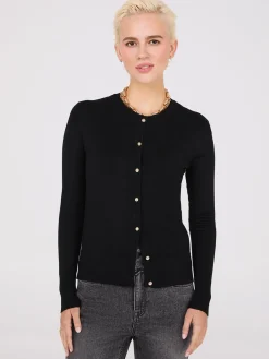 Crew Neck Cardigan With Ribbed Details