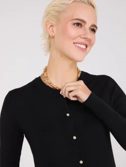 Crew Neck Cardigan With Ribbed Details