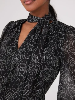 Crinkled Floral Print Bow Midi Dress