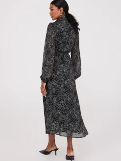Crinkled Floral Print Bow Midi Dress