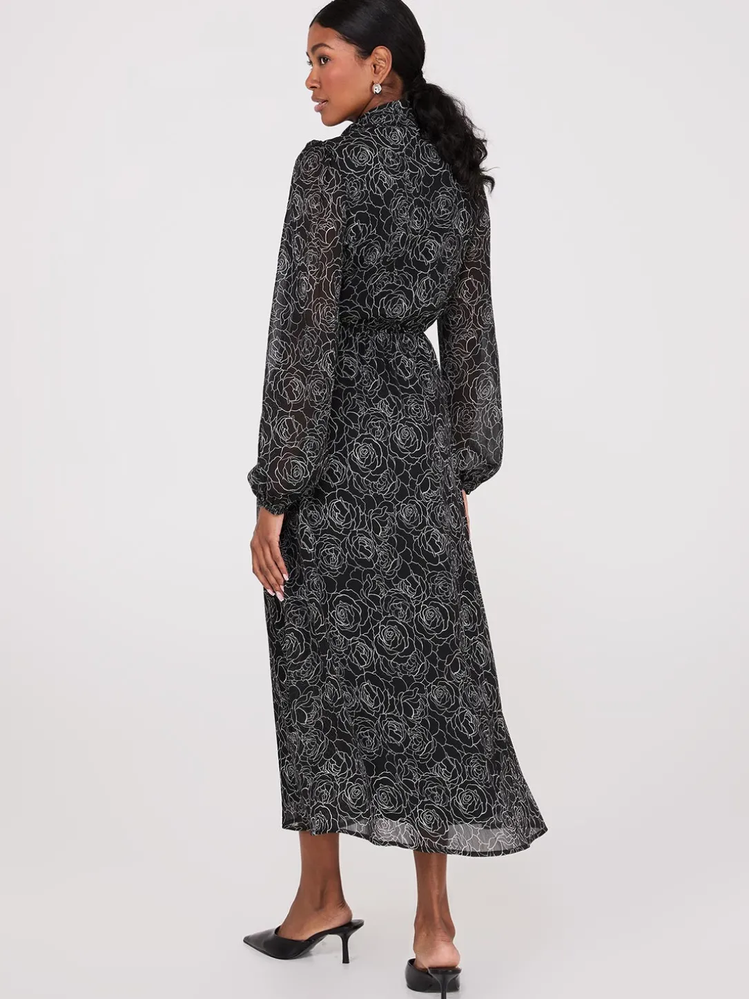 Crinkled Floral Print Bow Midi Dress
