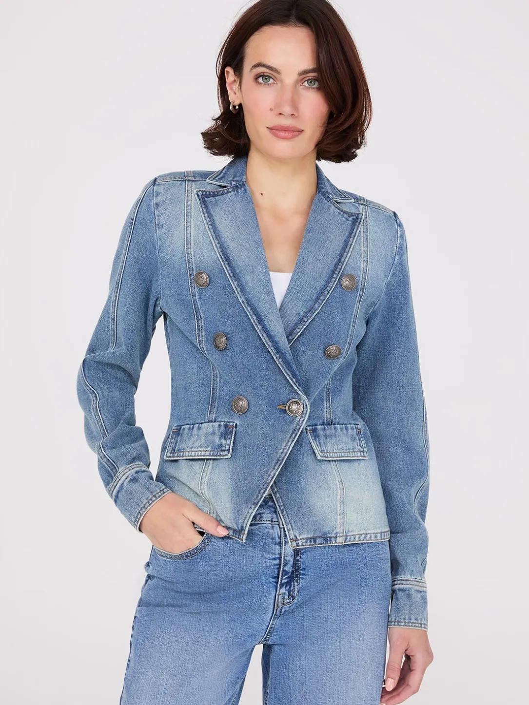 Denim Double-Breasted Blazer