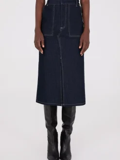 Denim Pencil Skirt With Front Slit