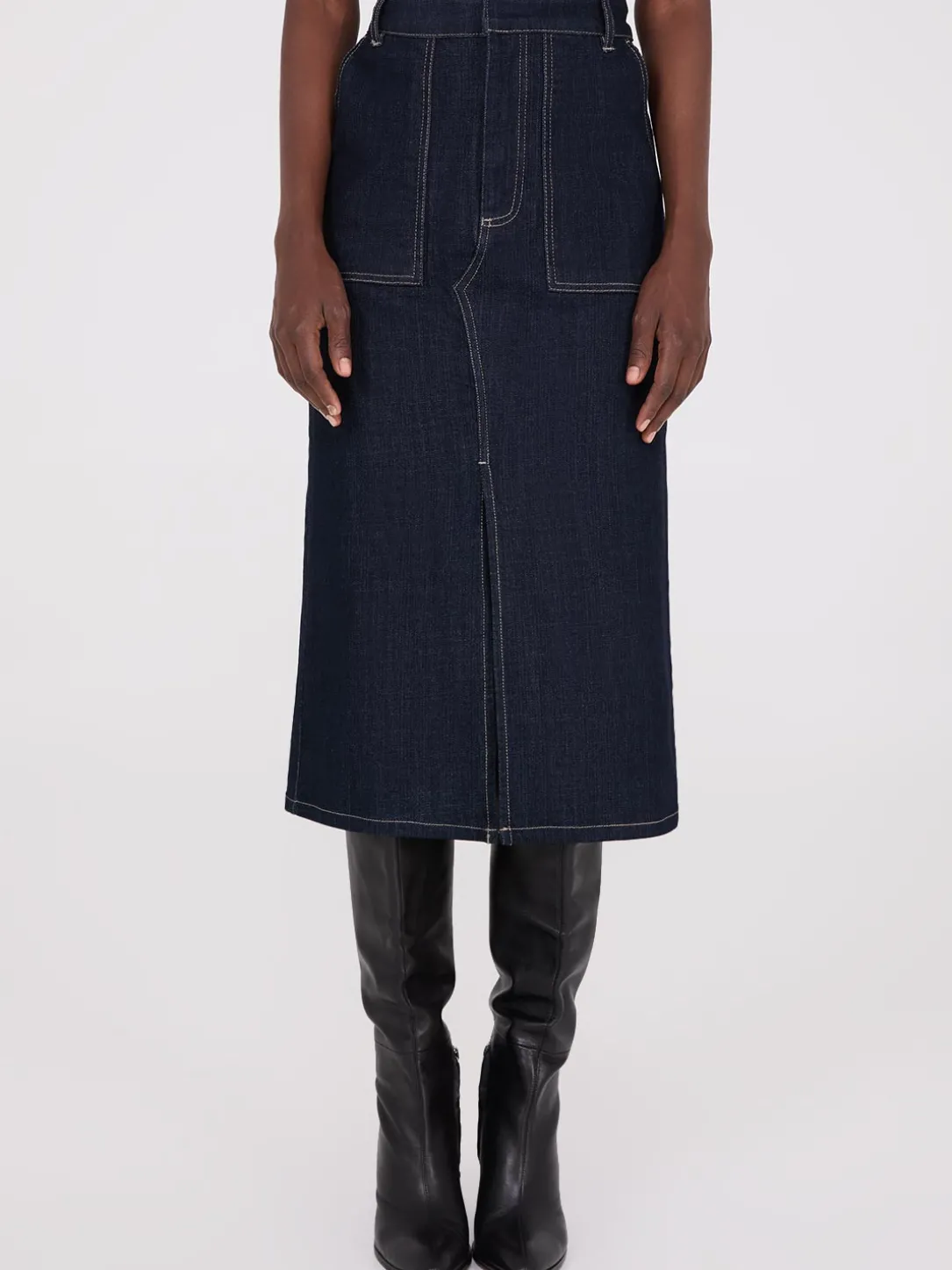 Denim Pencil Skirt With Front Slit