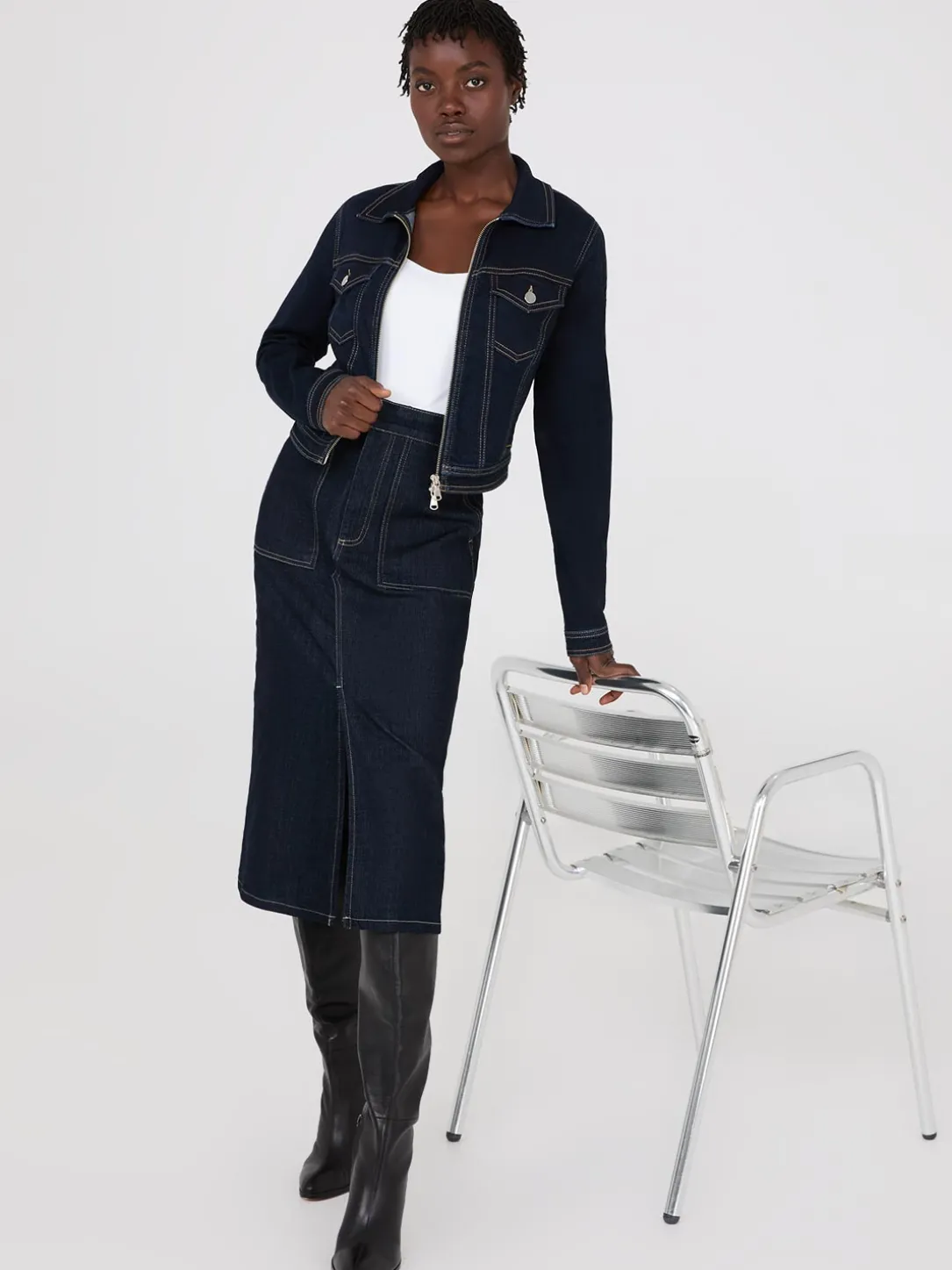 Denim Pencil Skirt With Front Slit