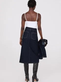 Denim Pencil Skirt With Front Slit