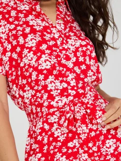 Ditsy Floral Print High-Low Maxi Shirt Dress