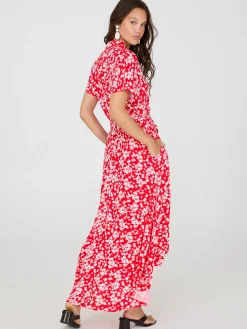 Ditsy Floral Print High-Low Maxi Shirt Dress