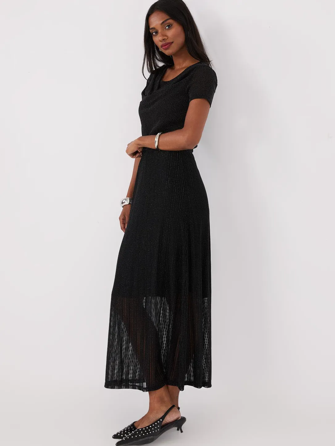 Dobby Lace Midi A-Line Skirt