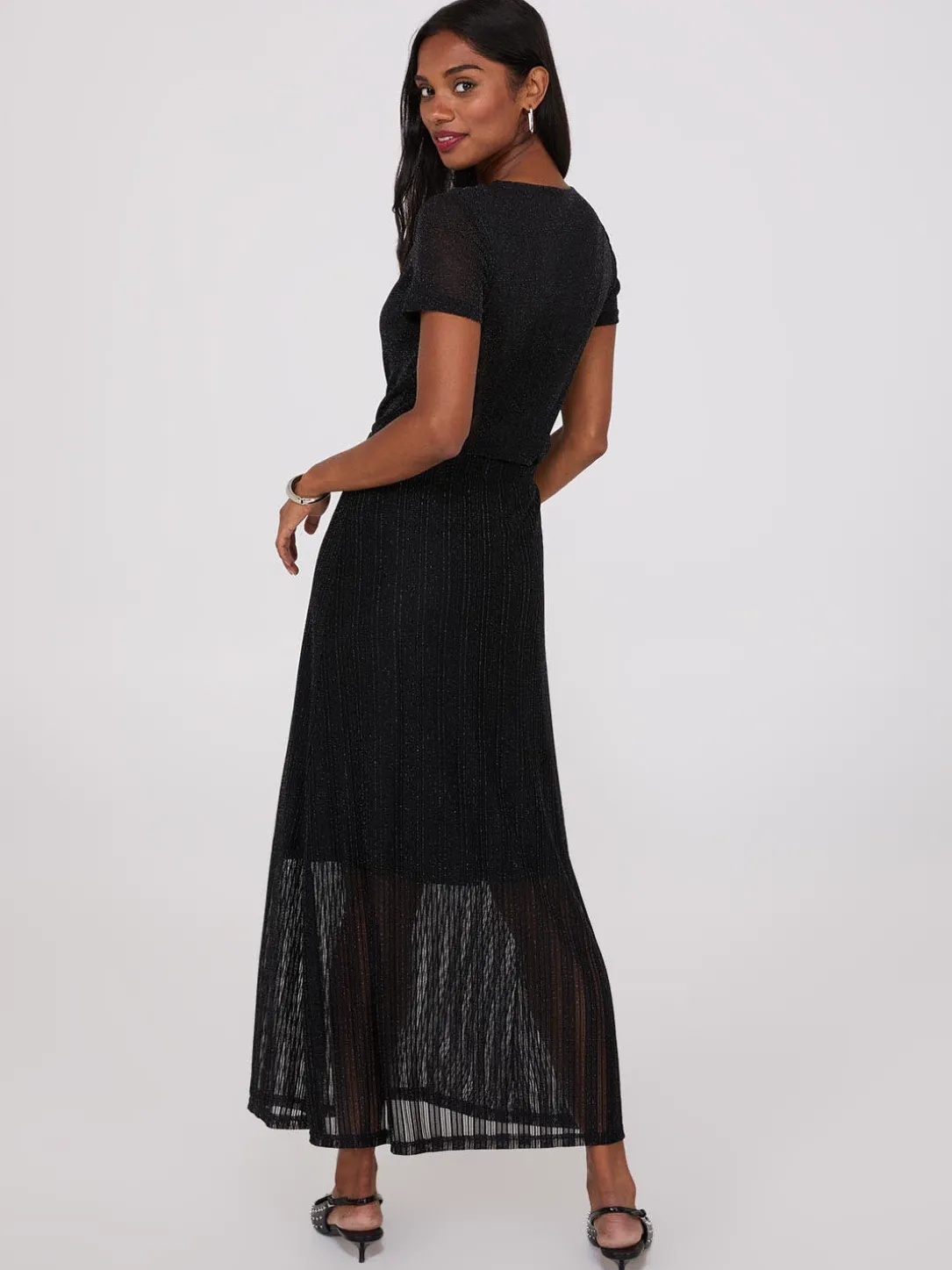 Dobby Lace Midi A-Line Skirt