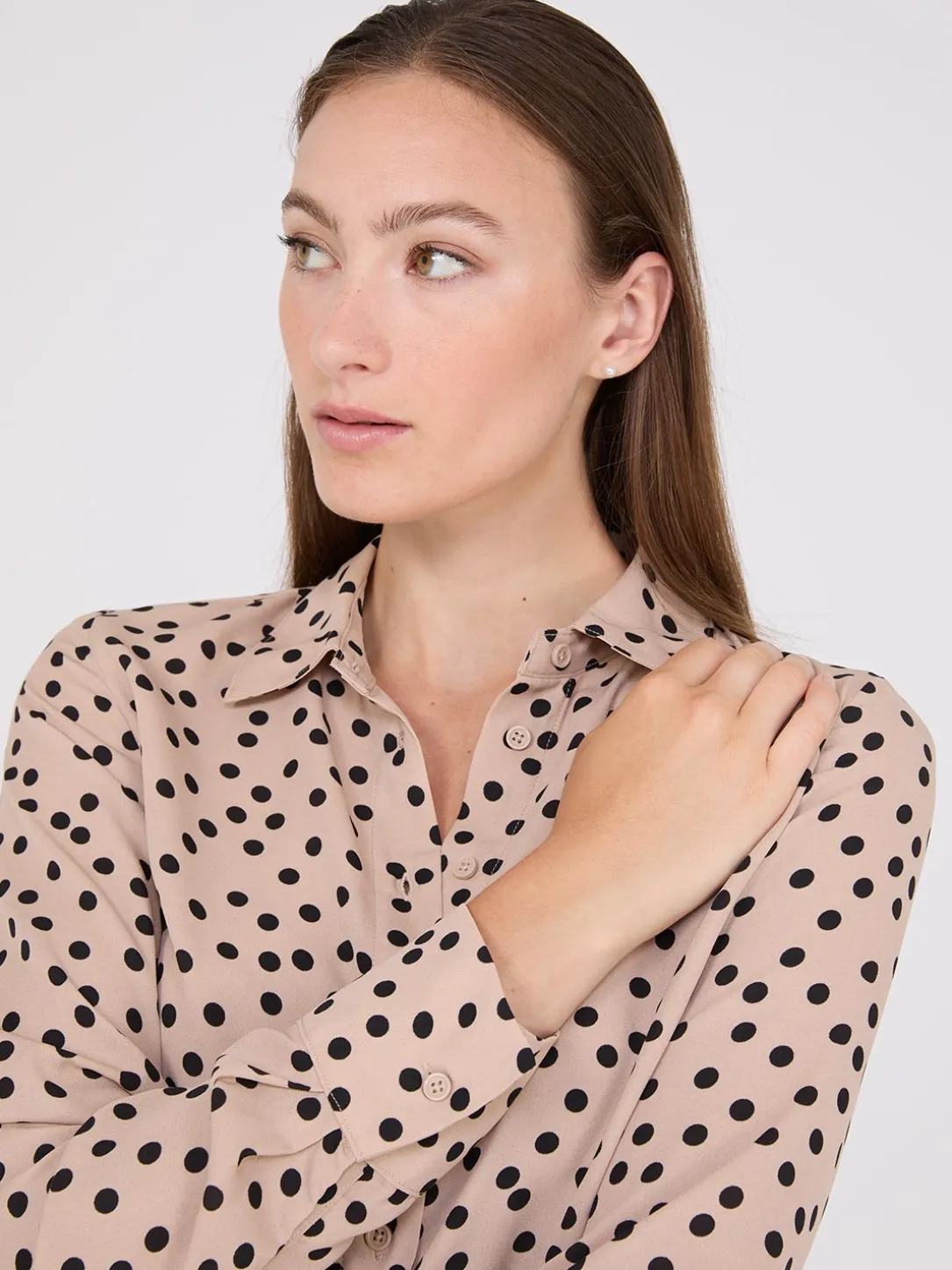 Dot Print Chiffon Button-Front Blouse