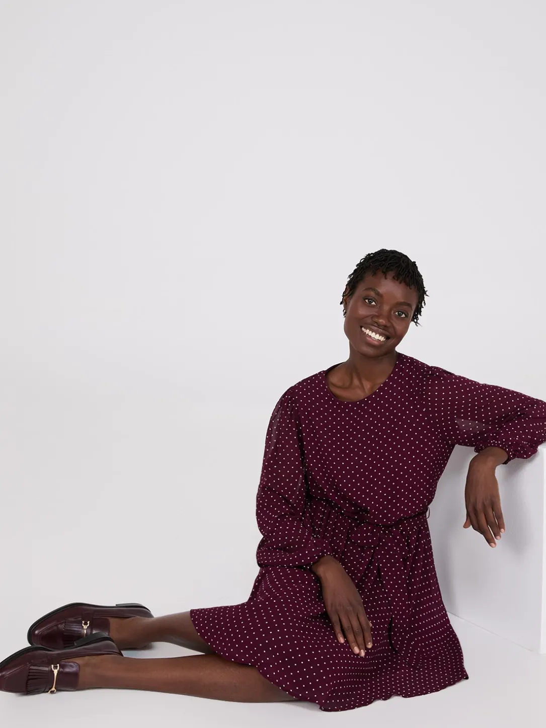 Dot Print Chiffon Fit & Flare Mini Dress