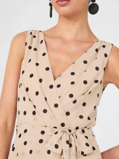 Dot Print Crossover Chiffon Midi Dress