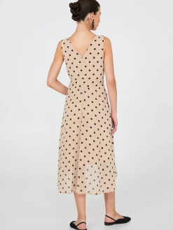 Dot Print Crossover Chiffon Midi Dress