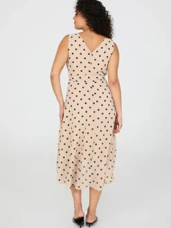 Dot Print Crossover Chiffon Midi Dress