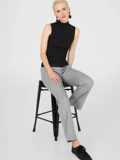 Dot Print Mock Neck Mesh Top