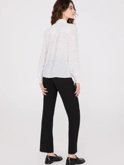 Dot Print Ruffle Button-Front Blouse
