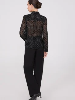 Dot Print Ruffle Button-Front Blouse