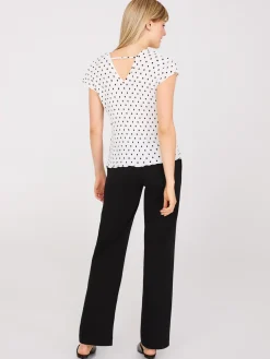 Dot Print V-Neck Pleated Top