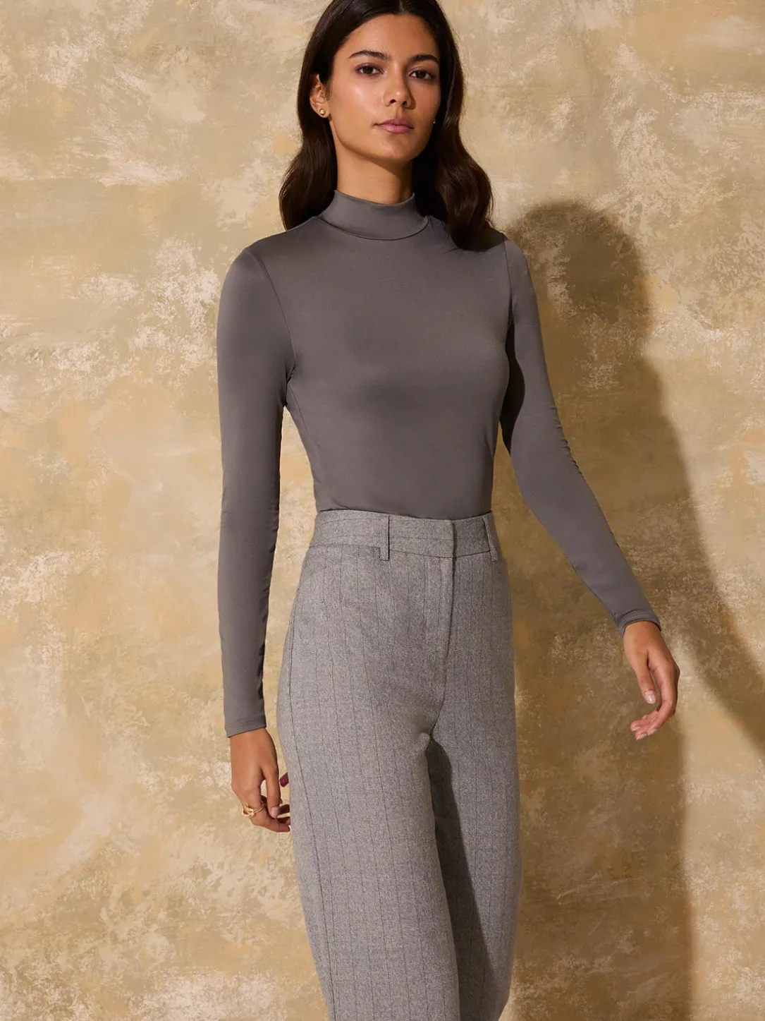 Double Layer Mock Neck Long Sleeve Top