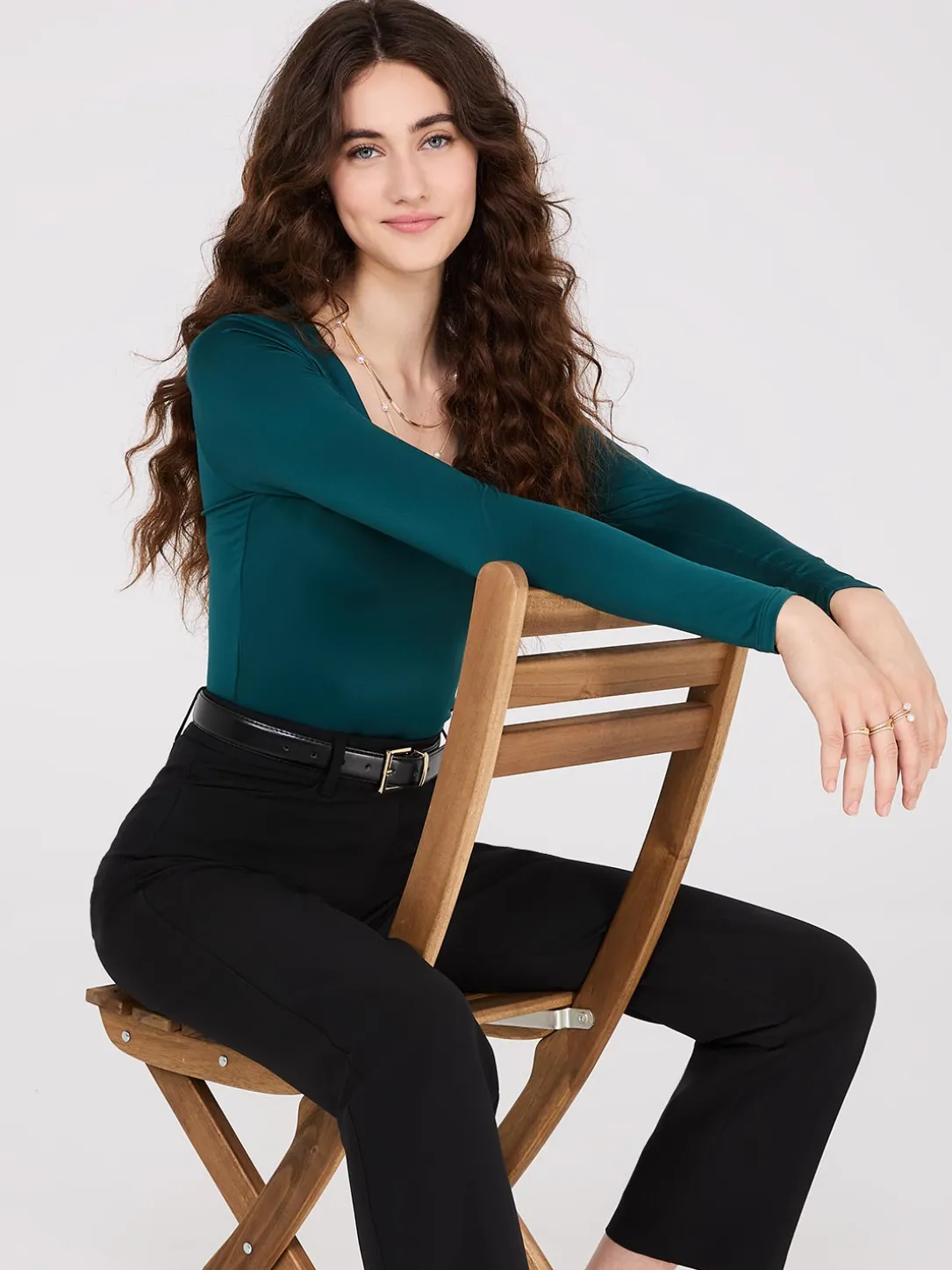 Double Layer V-Neck Long Sleeve Top