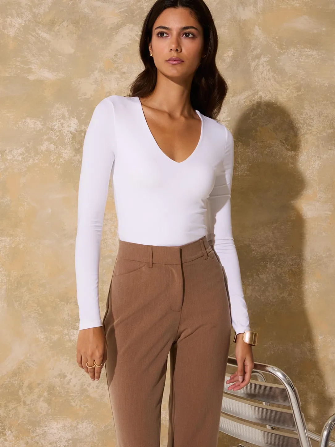 Double Layer V-Neck Long Sleeve Top