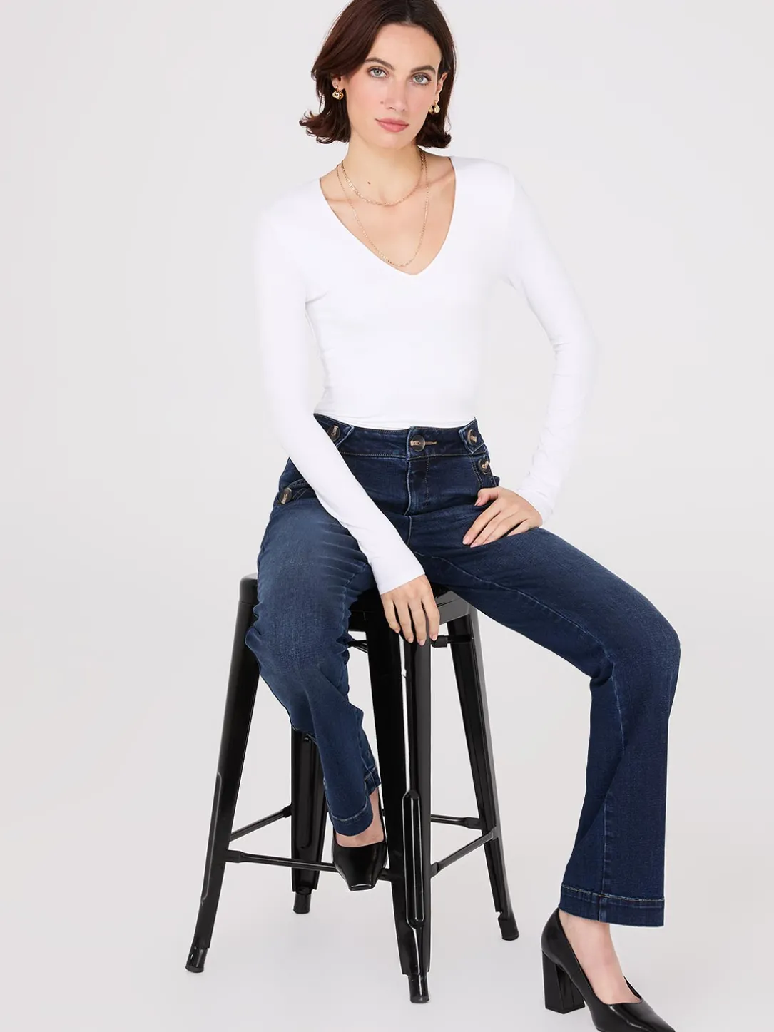 Double Layer V-Neck Long Sleeve Top