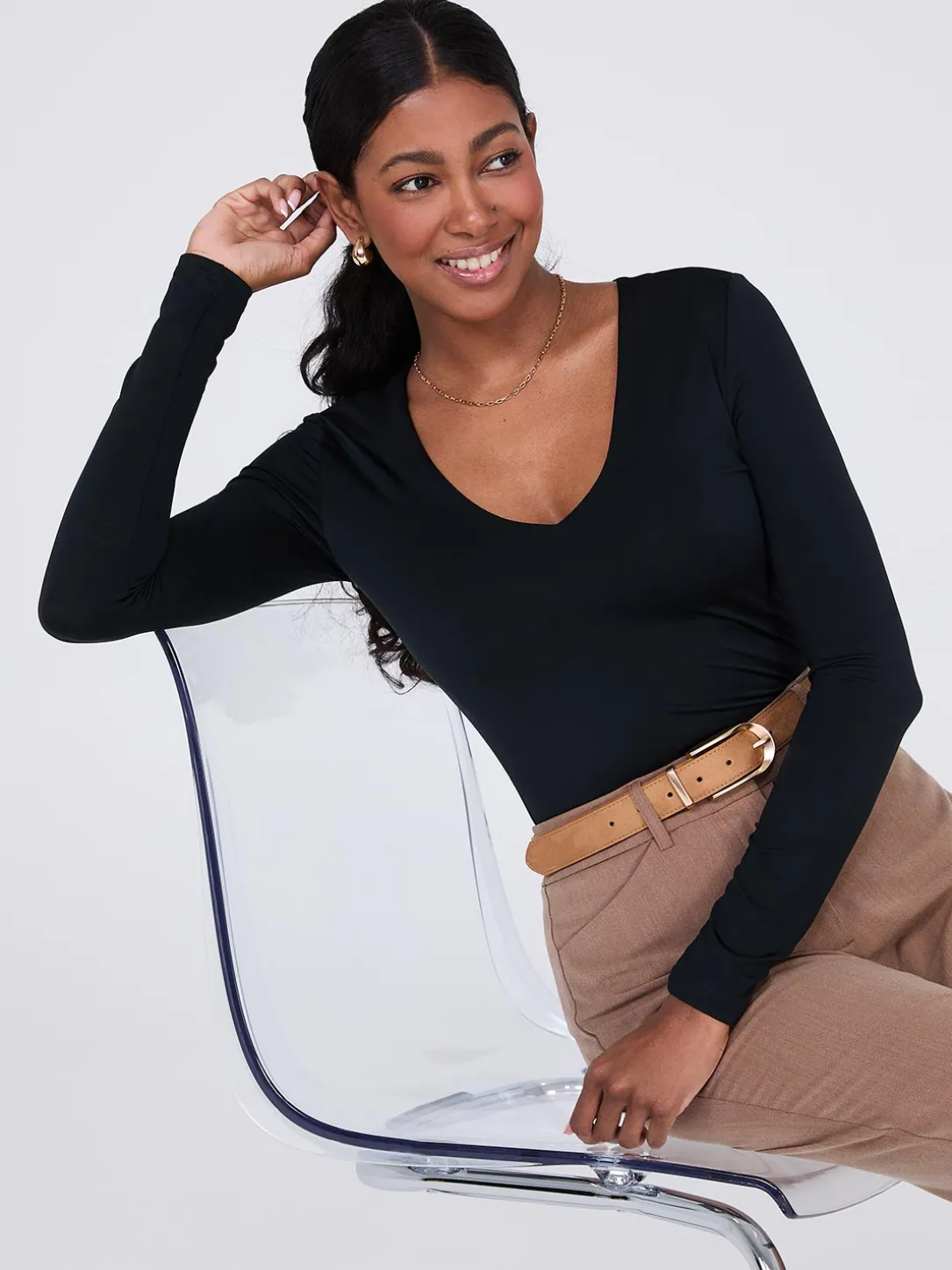 Double Layer V-Neck Long Sleeve Top