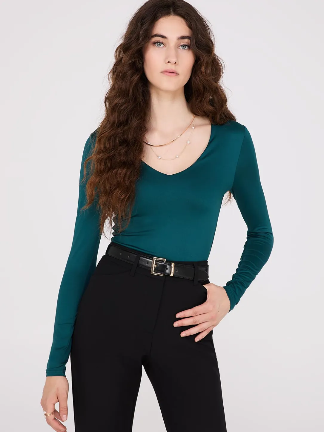 Double Layer V-Neck Long Sleeve Top