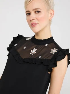 Double Ruffle Embroidered Top