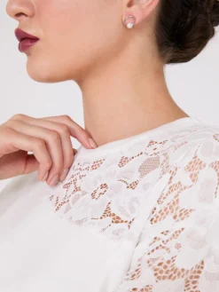 Drop Shoulder Sweater With Lace Sleeve