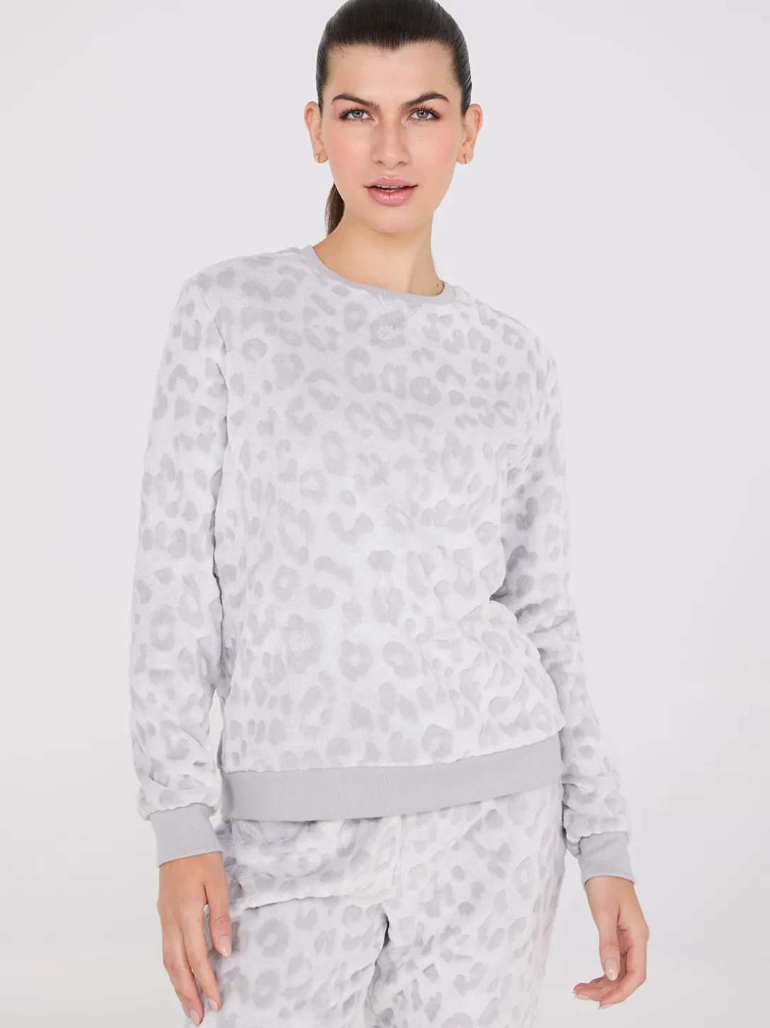 Embossed Animal Print Plush Pajama Set