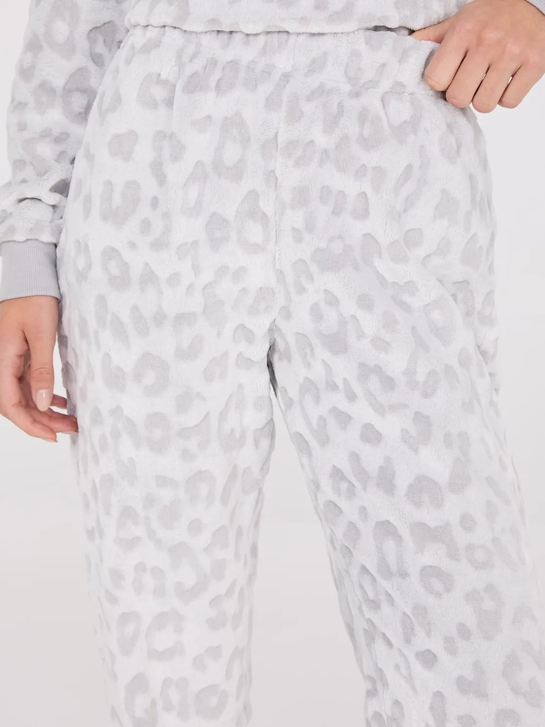 Embossed Animal Print Plush Pajama Set