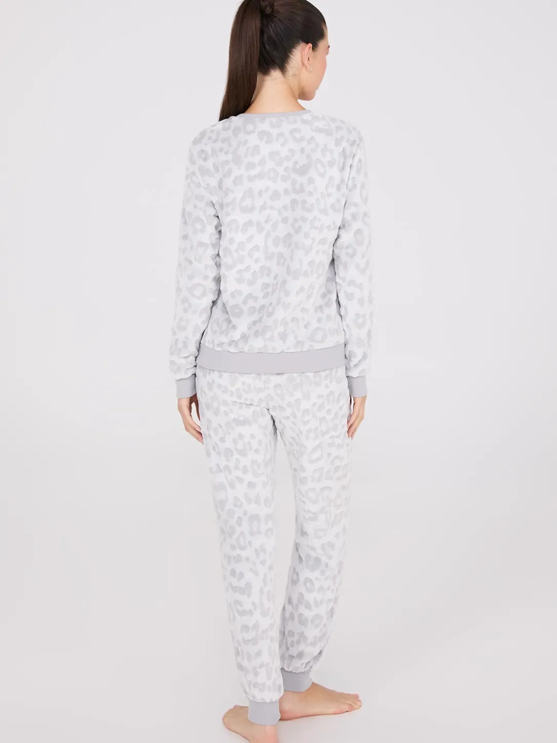 Embossed Animal Print Plush Pajama Set