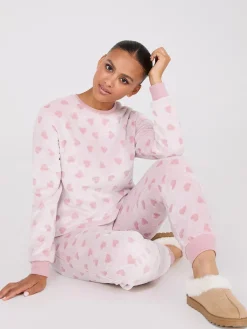 Embossed Heart Pattern Plush Pajama Set