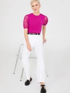 Embroidered Mesh Sleeve T-Shirt
