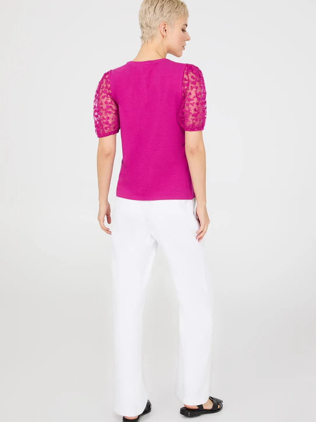 Embroidered Mesh Sleeve T-Shirt