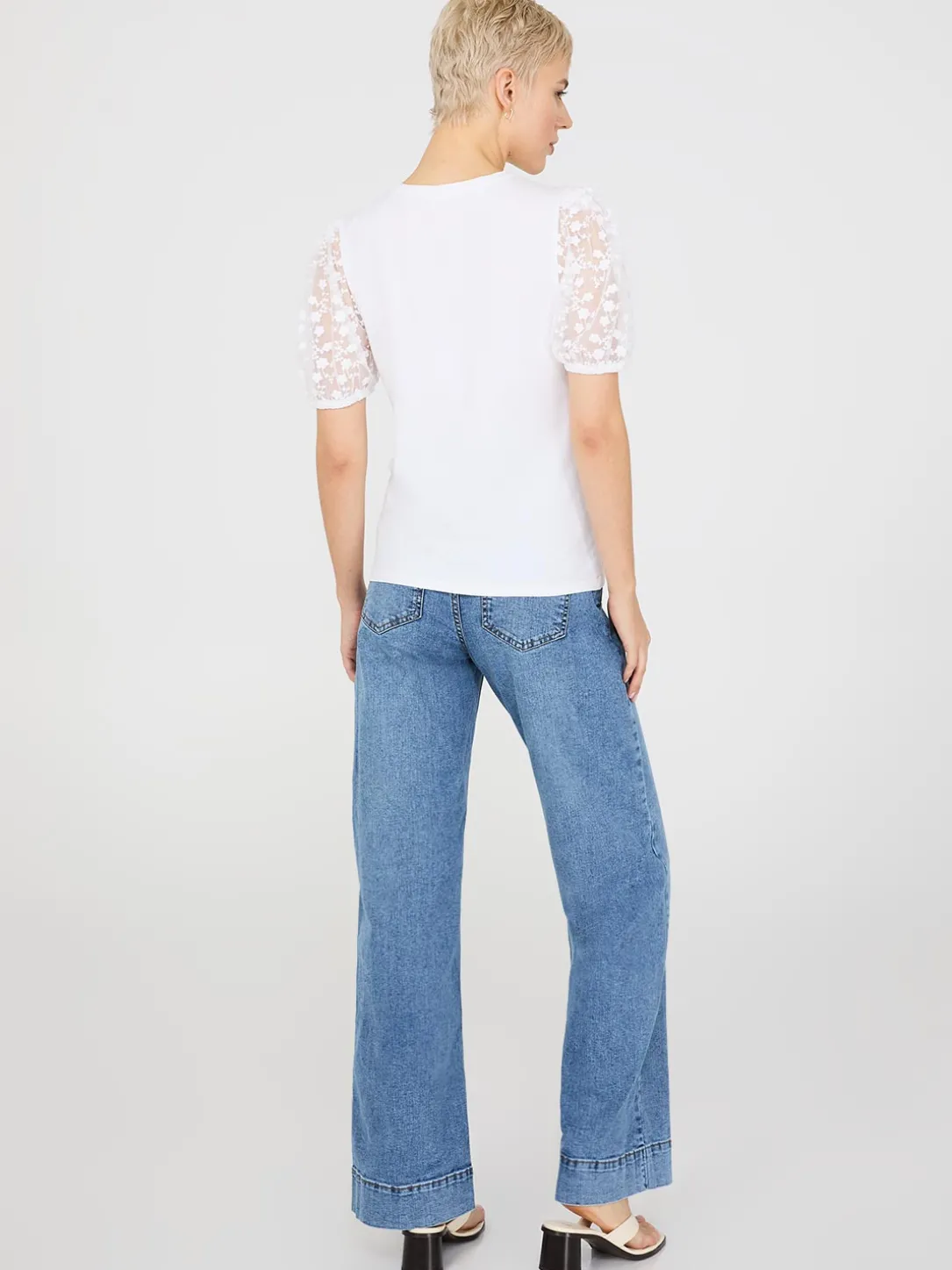 Embroidered Mesh Sleeve T-Shirt