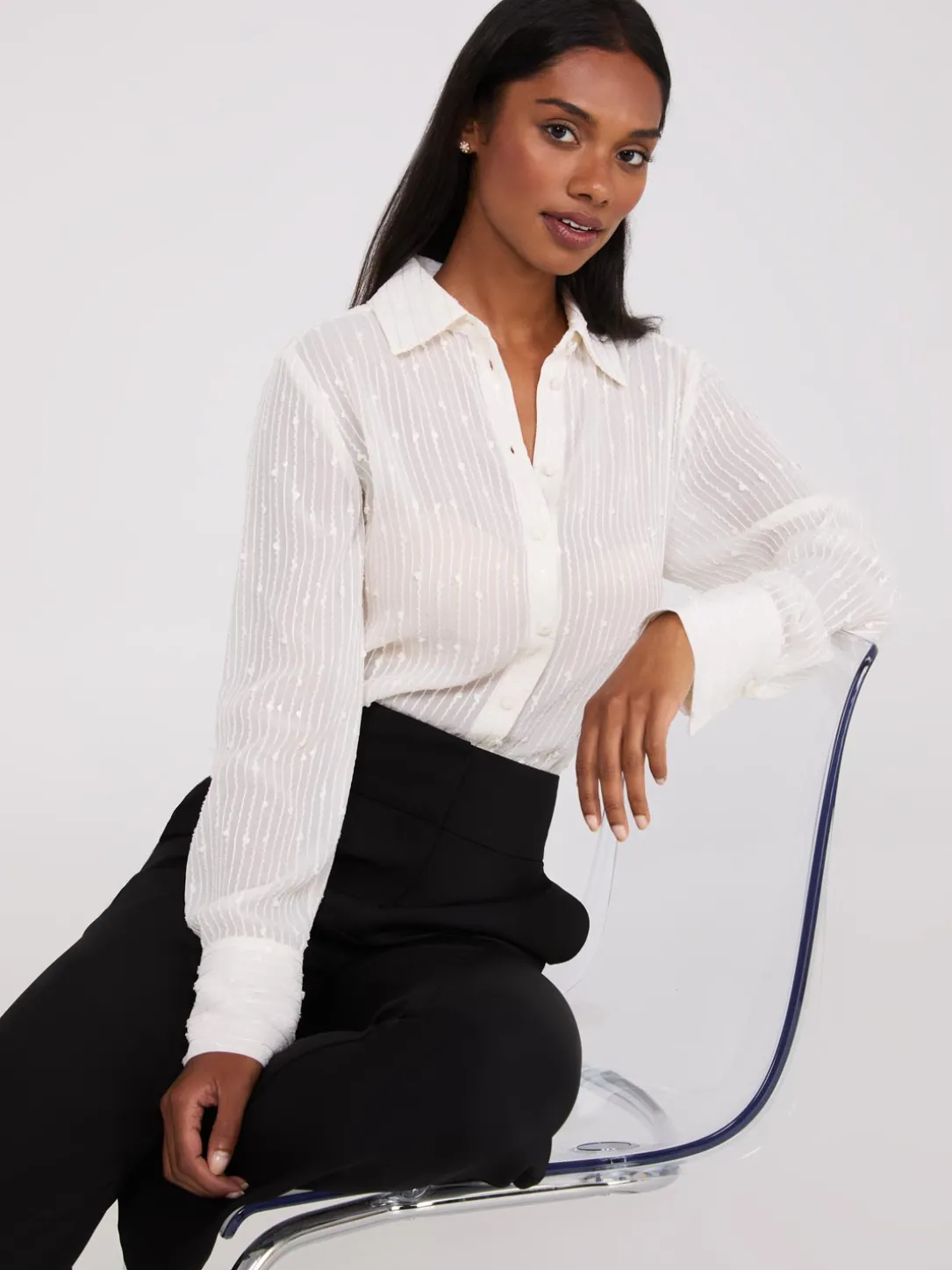 Embroidered Sequin Chiffon Blouse