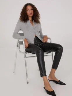 Exposed Zipper Faux Leather Pants