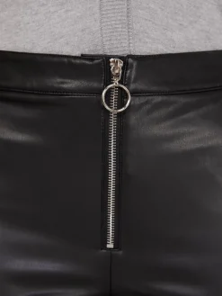 Exposed Zipper Faux Leather Pants