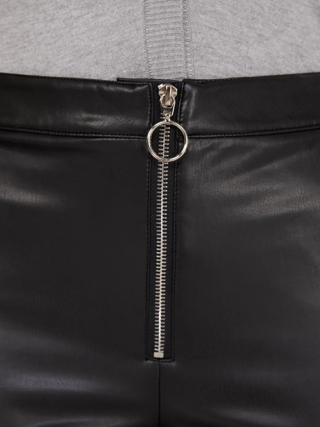 Exposed Zipper Faux Leather Pants