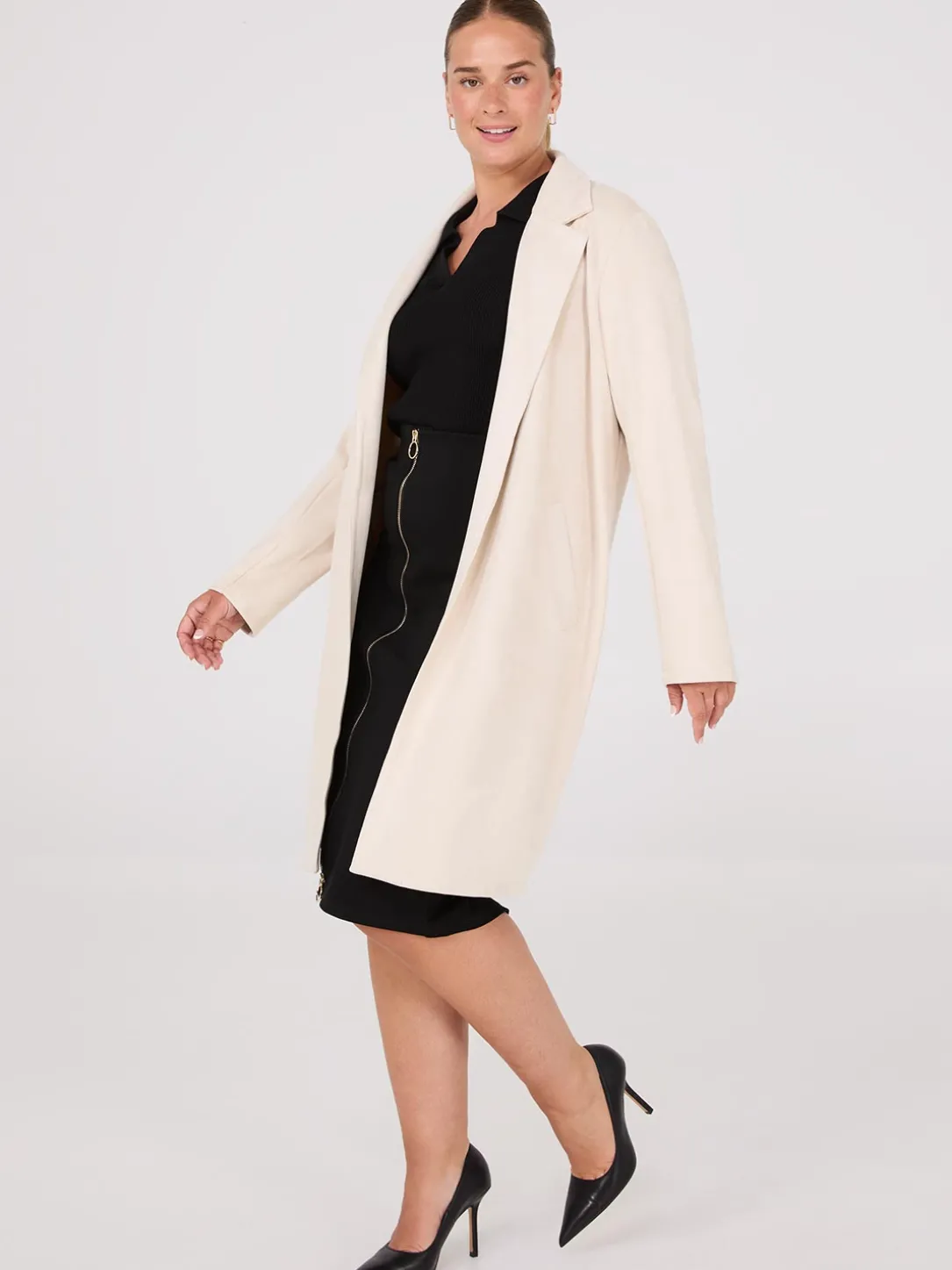 Exposed Zipper Front Pencil Skirt