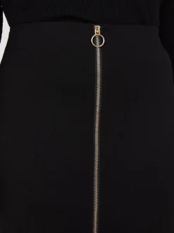 Exposed Zipper Front Pencil Skirt