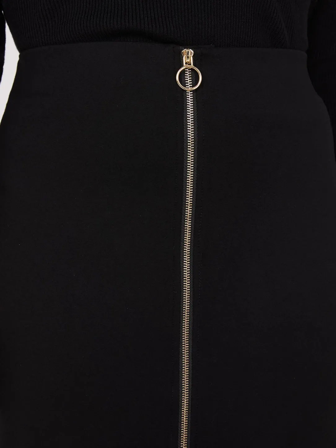 Exposed Zipper Front Pencil Skirt