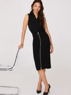 Exposed Zipper Front Pencil Skirt