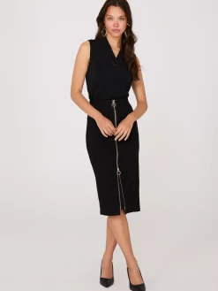 Exposed Zipper Front Pencil Skirt