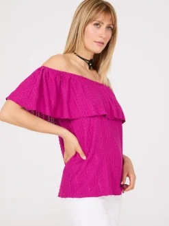 Eyelet Textured Off-The-Shoulder Top