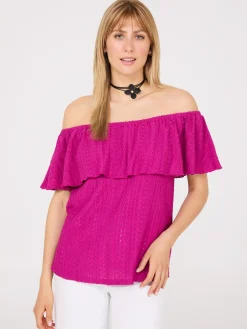 Eyelet Textured Off-The-Shoulder Top